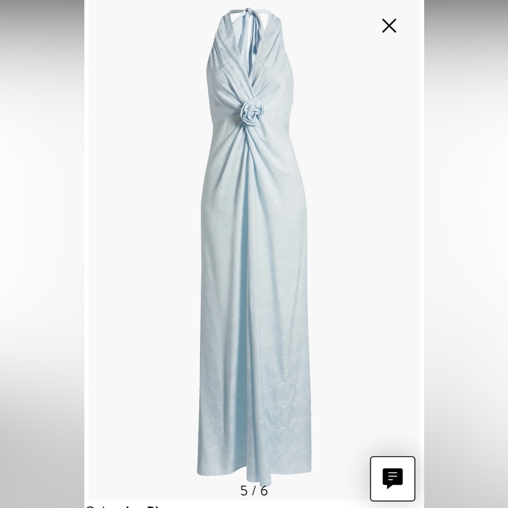 LoveShackFancy Light Blue Halter Maxi Dress with Rosette